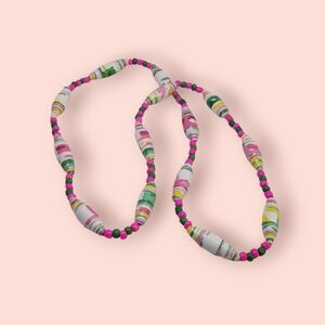 Pink and Green Paper Bead Necklace